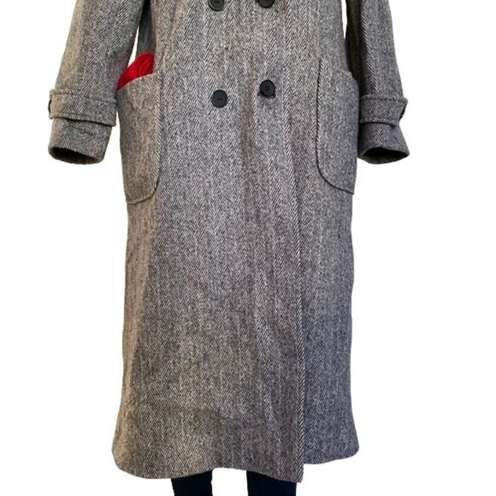 Vintage Charles Klein Wool Double Breasted Coat Grey With Red Scarf Women’s Sz L - Picture 6 of 13